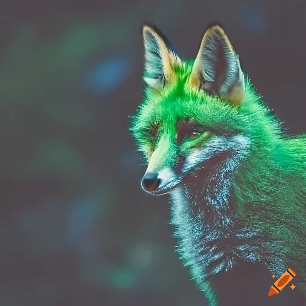 Photograph of a stunning green fox in the jungle on Craiyon