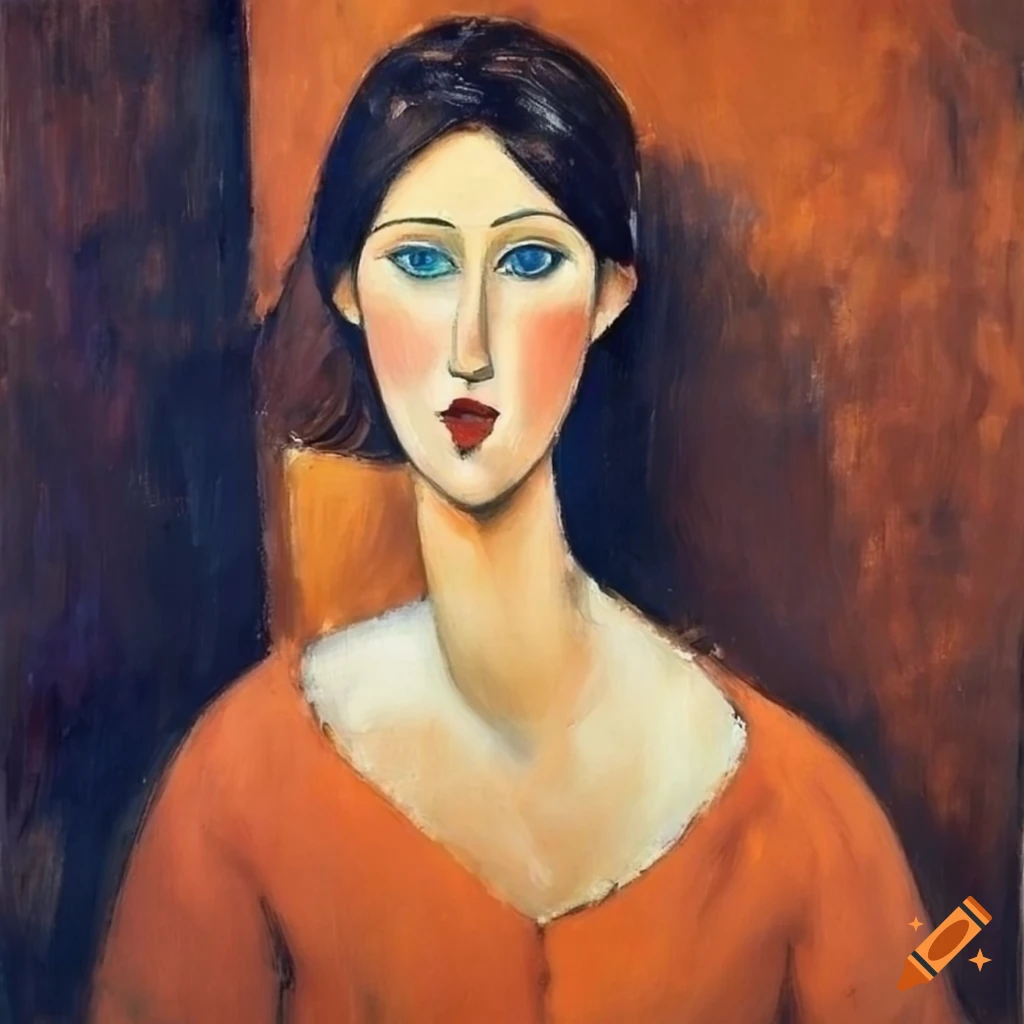  Portrait painting of a brunette woman with short hair and blue eyes in ...