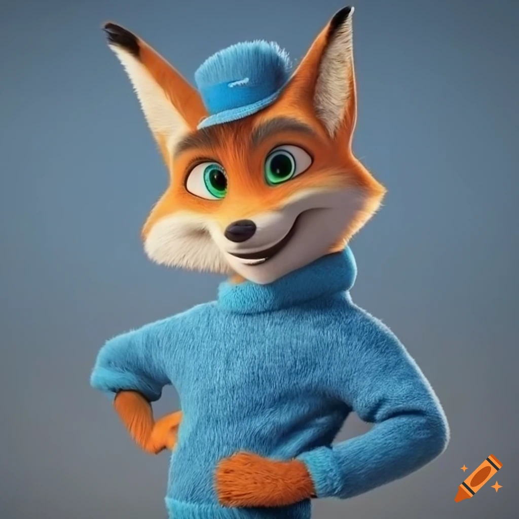 3d rendering of a fox wearing a blue sweater on Craiyon