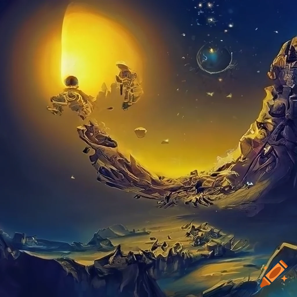 yellow baroque sci-fi artwork