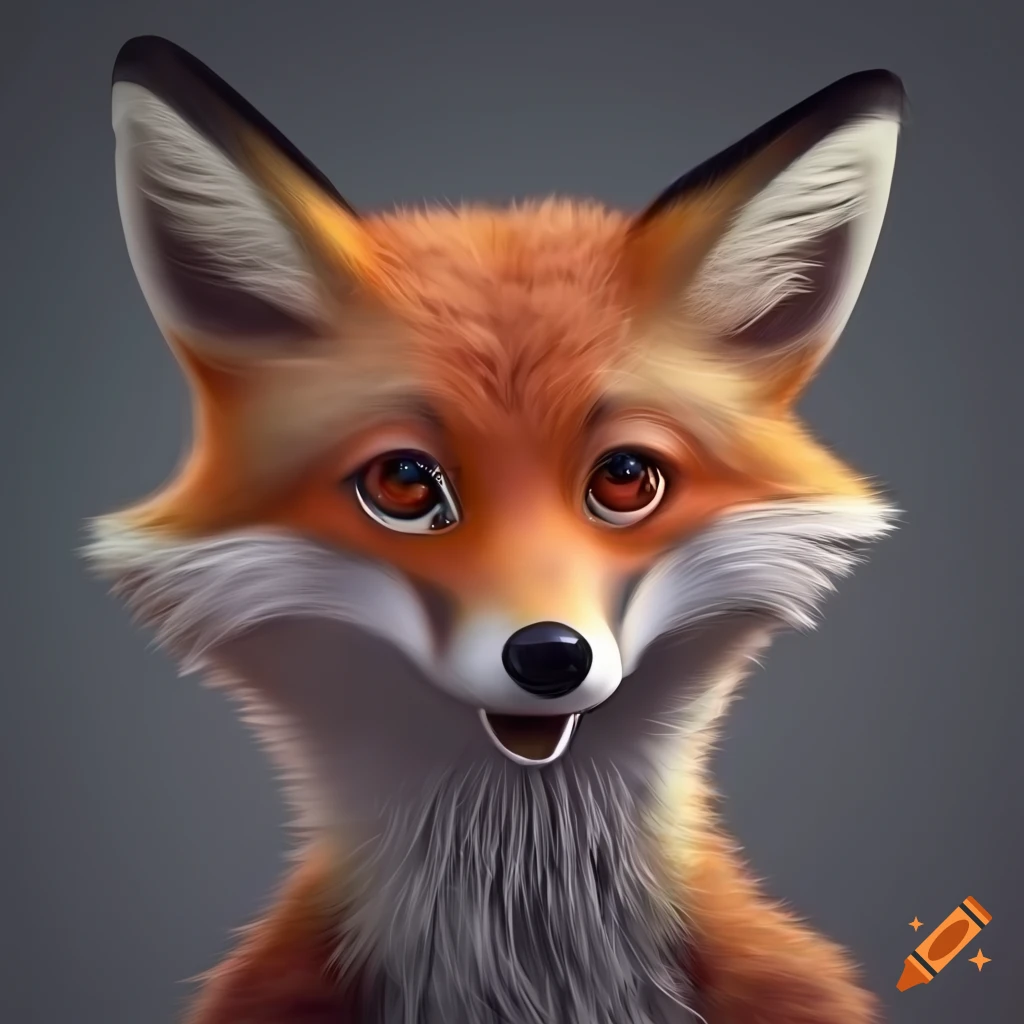 cartoon image of a happy fox in Pixar style