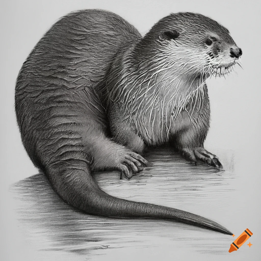 realistic pencil drawing of an otter