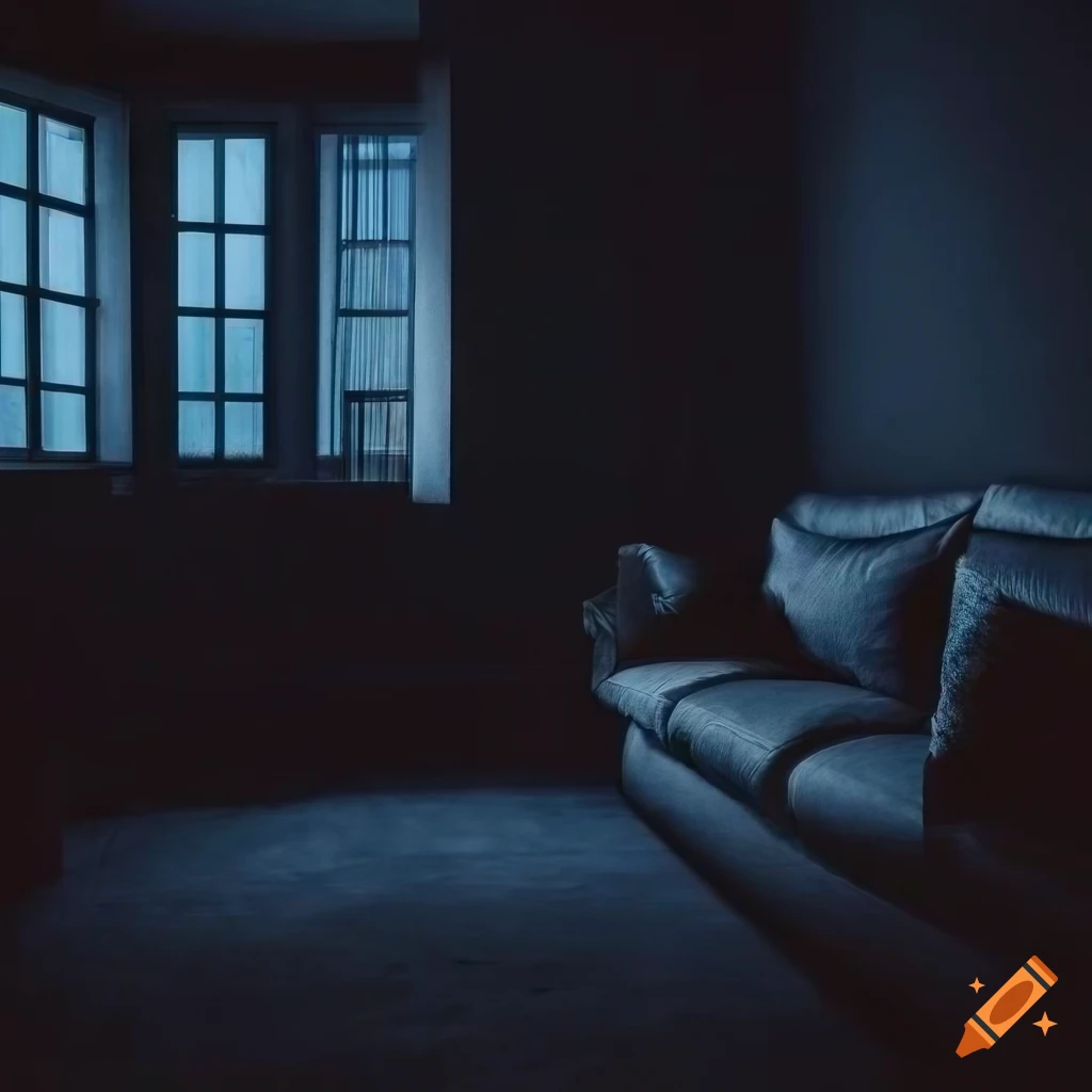 cozy room with fireplace and window at night