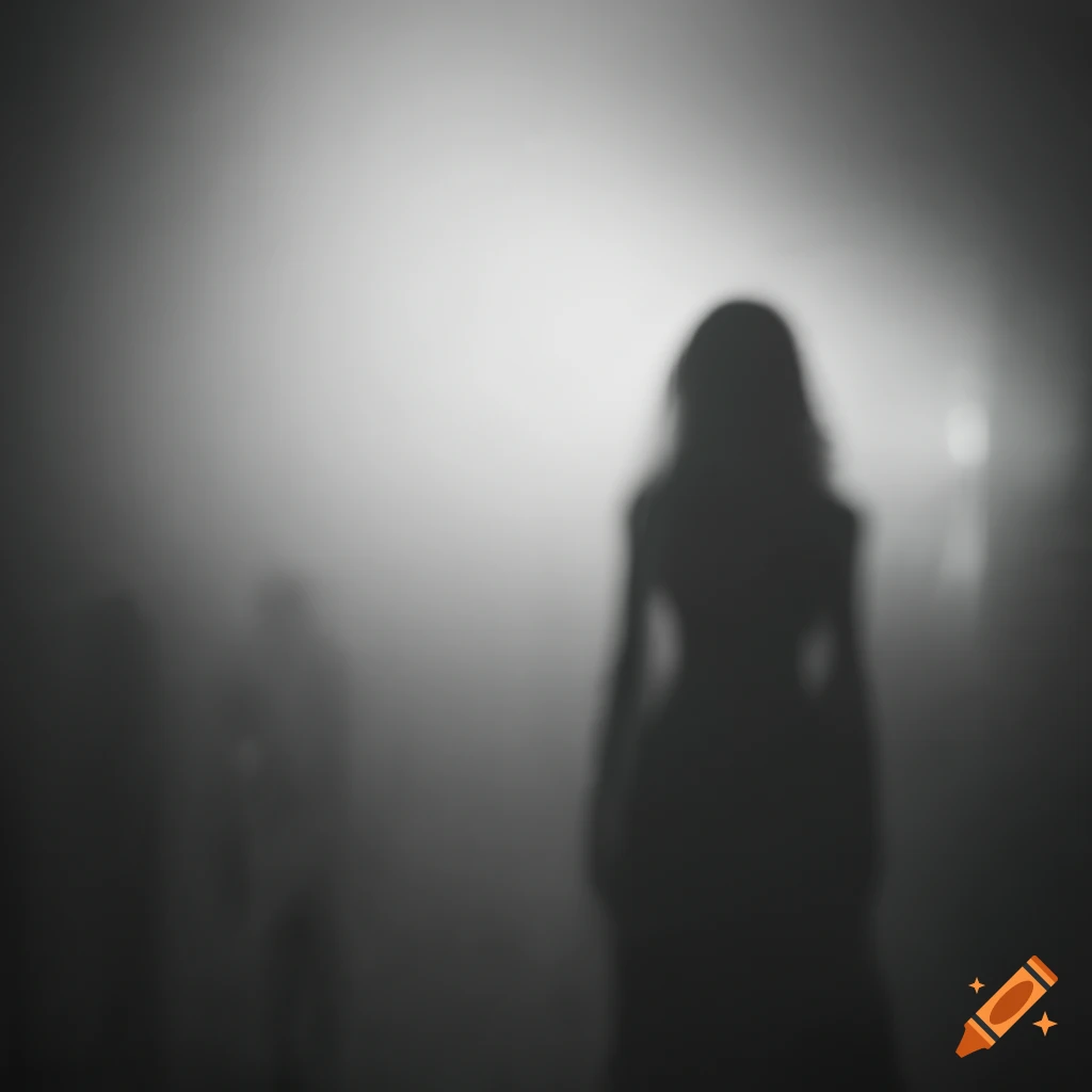 celestial black and white silhouette in a misty ballroom