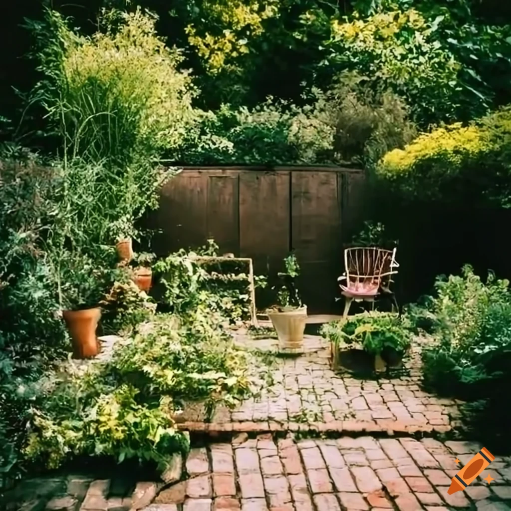 cozy backyard garden with seating area and herb garden