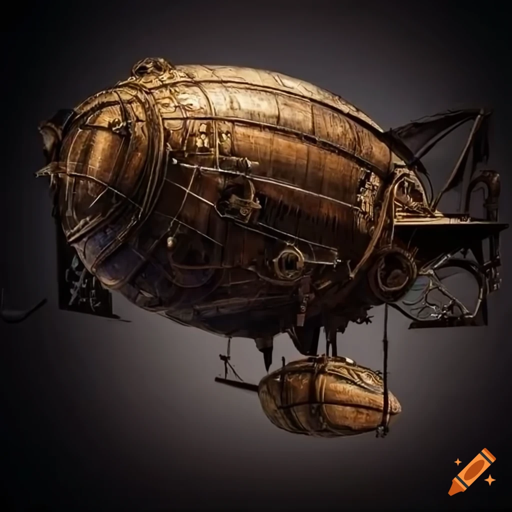 impressive steampunk airship with advanced propellers