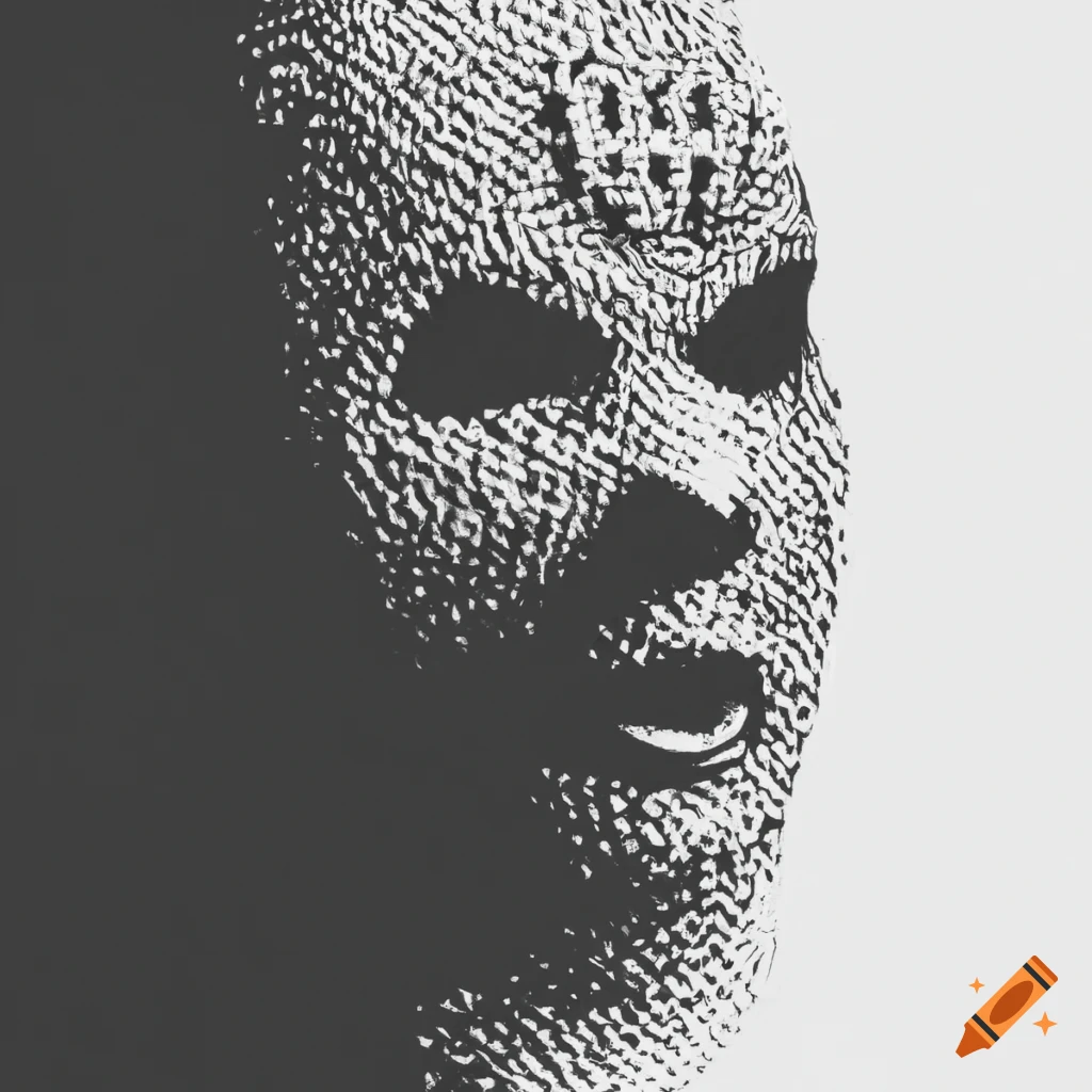 black and white sketch of a ski mask