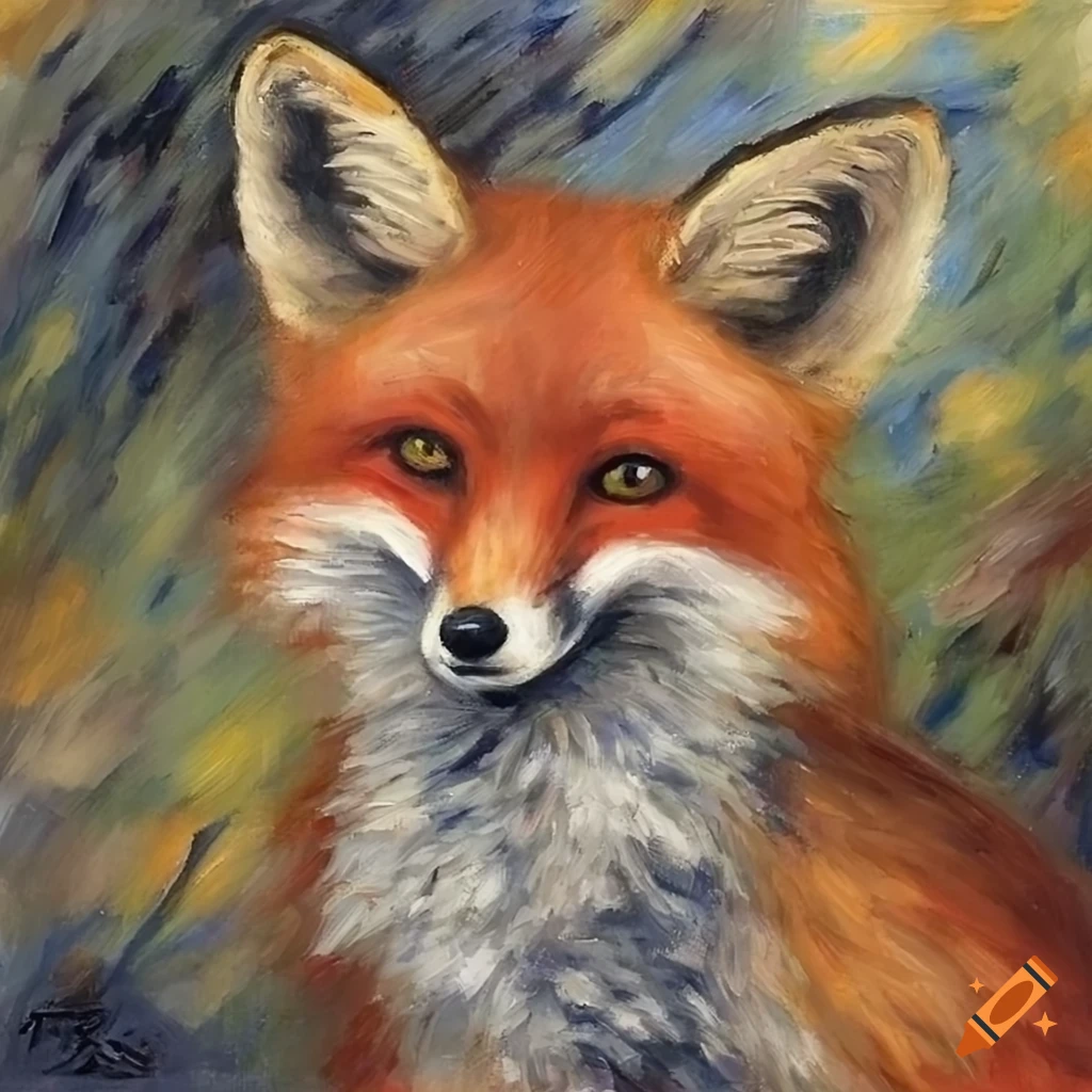 oil painting of a fox in Renoir style