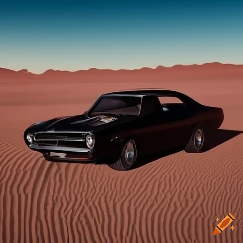 black muscle car in the desert