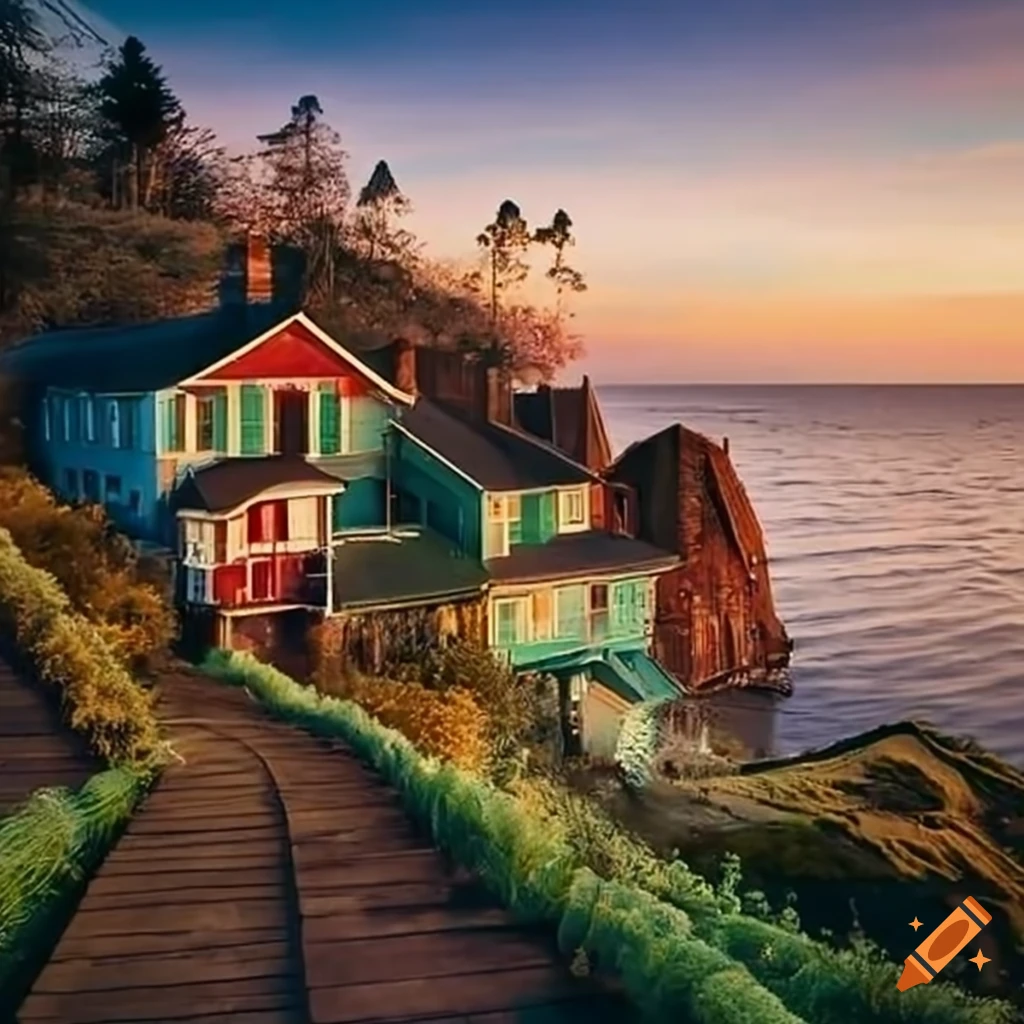 Victorian village overlooking the sea