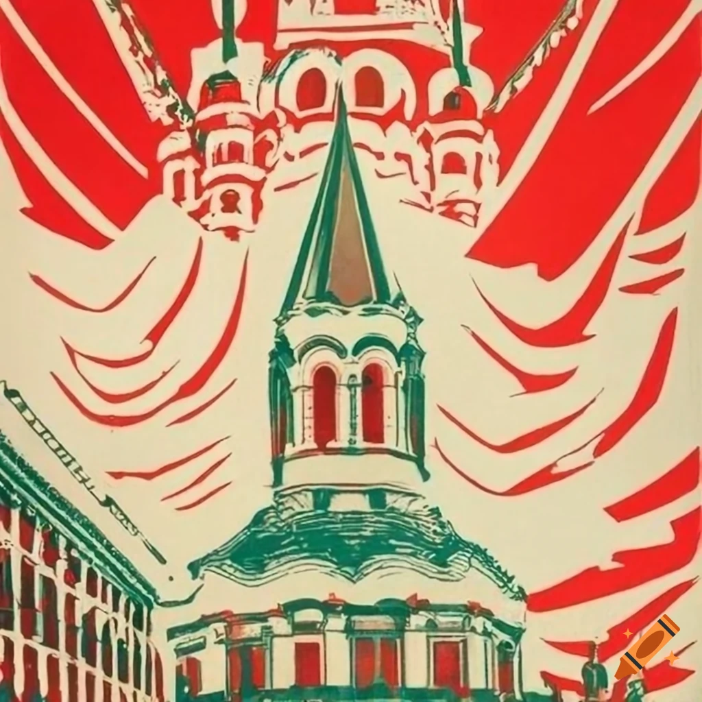 postcard of Alexander Nevsky Cathedral in propaganda style