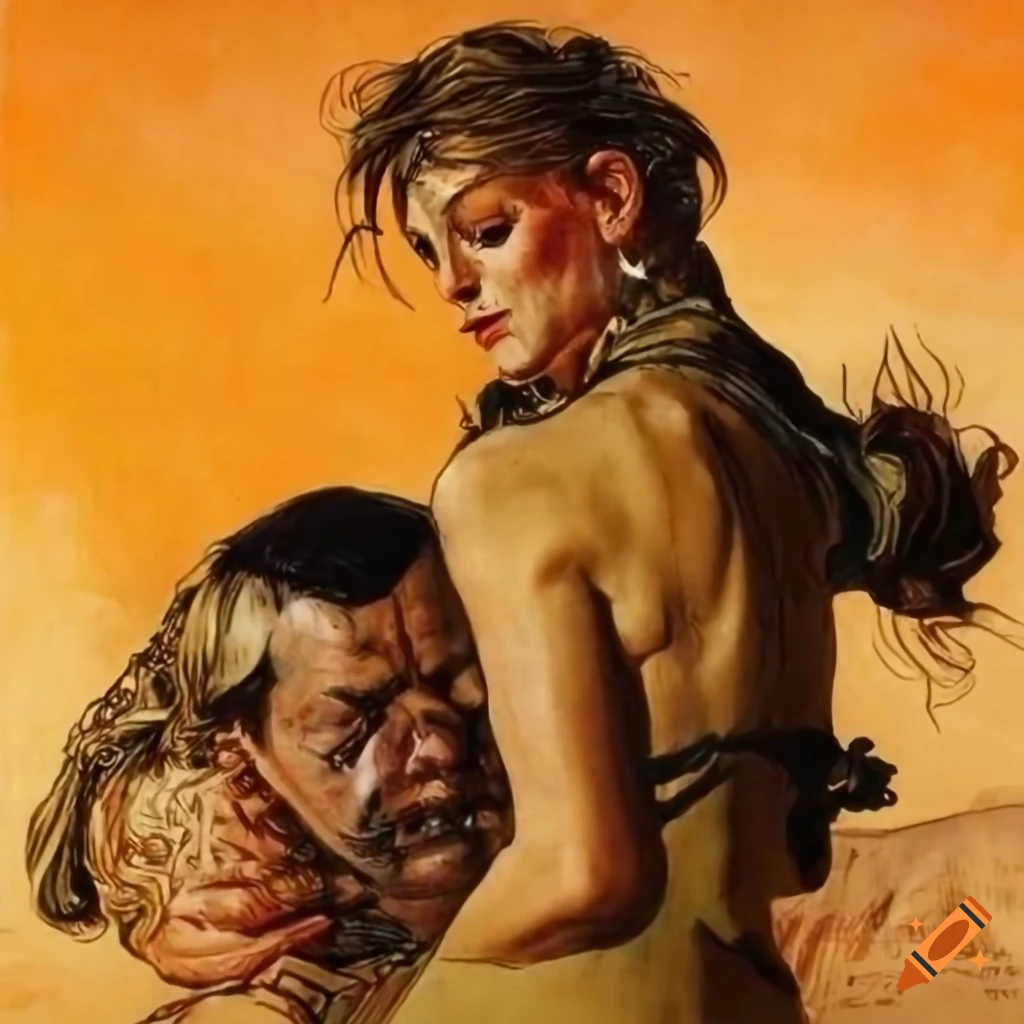 artistic depiction of a scene from Mad Max 2