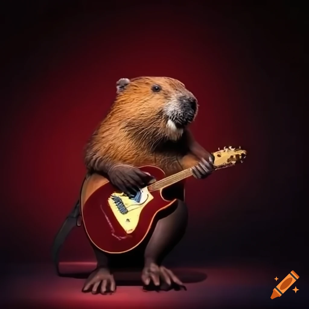 beaver playing electric guitar on stage