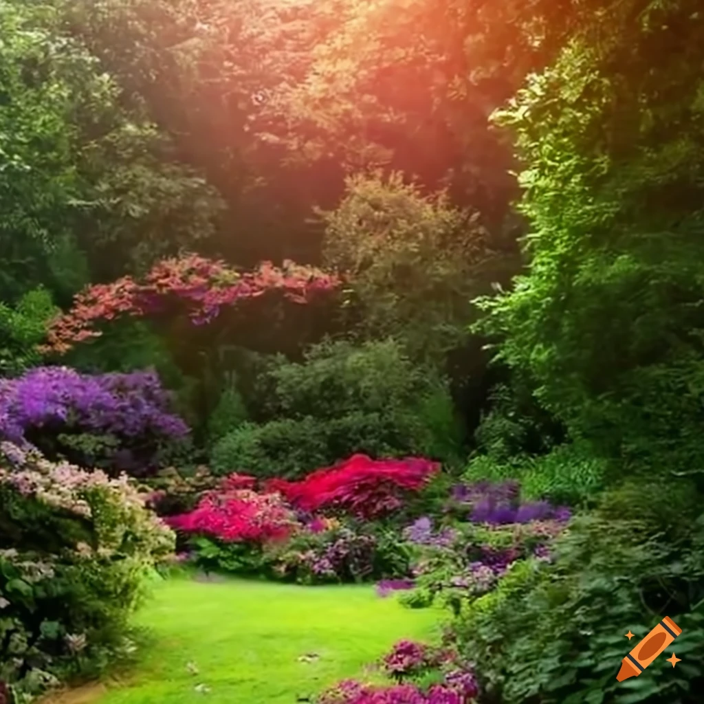 vibrant garden in the sunset light