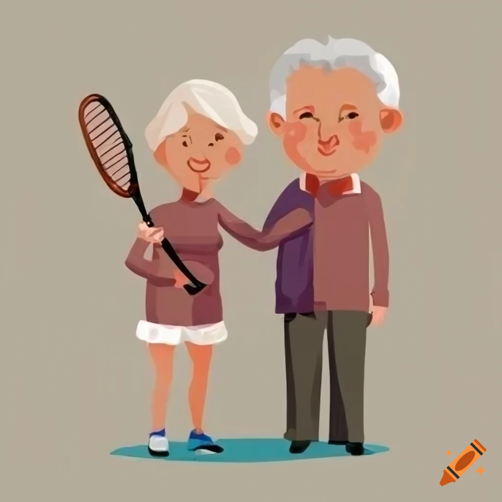 illustration of an older couple holding rackets