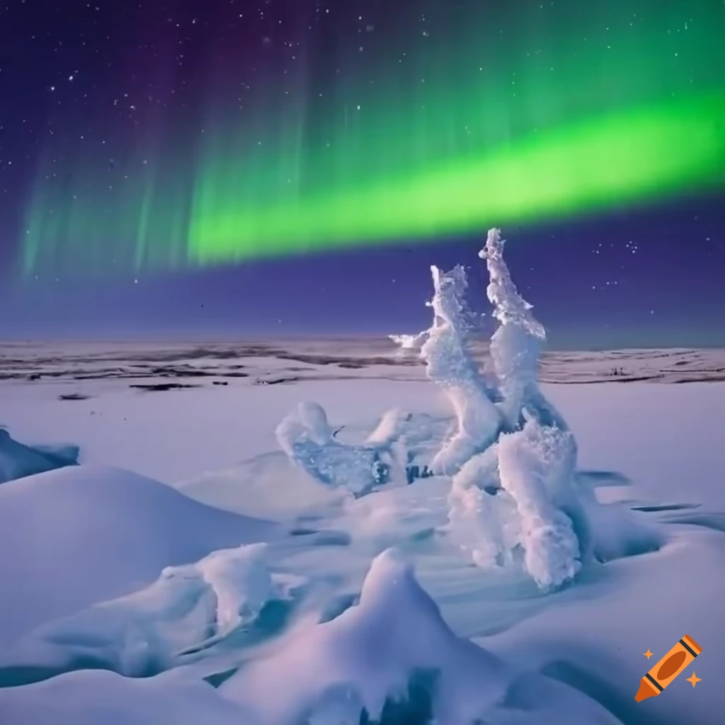 sparkling ice formations in a frozen tundra