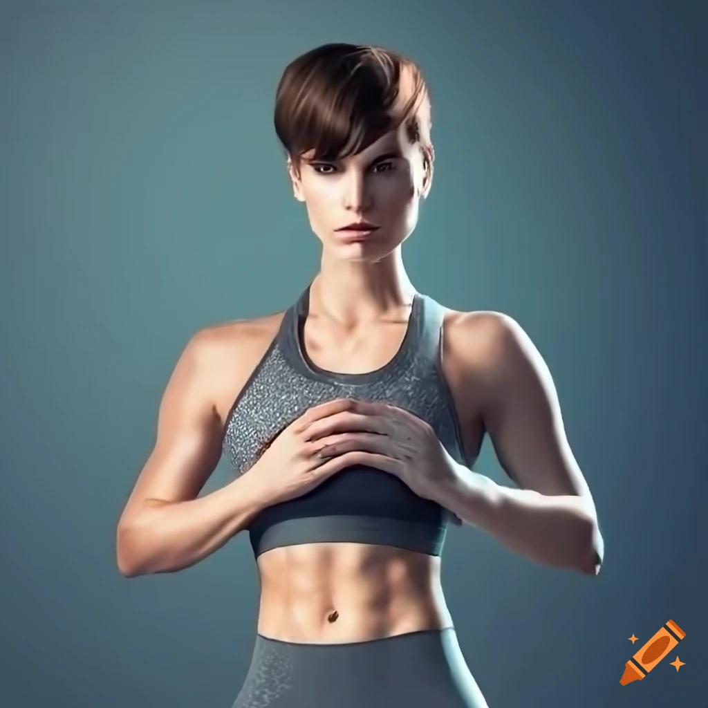 Woman with short hair in futuristic gym clothes on Craiyon