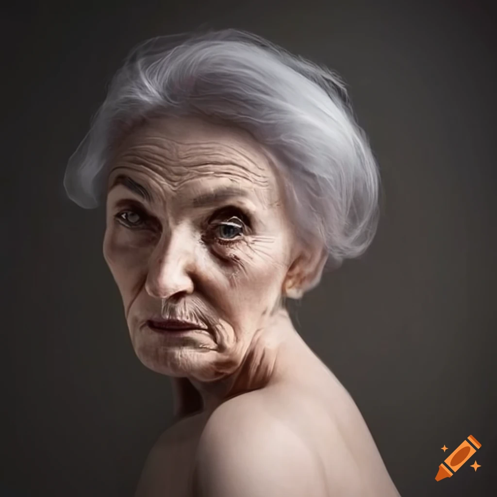 cubist artwork of a mature woman gazing at herself