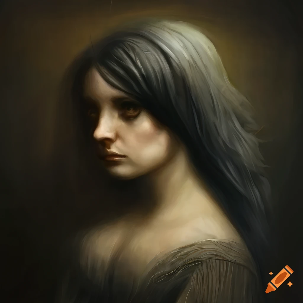 haunting portrait of a mysterious woman with large eyes