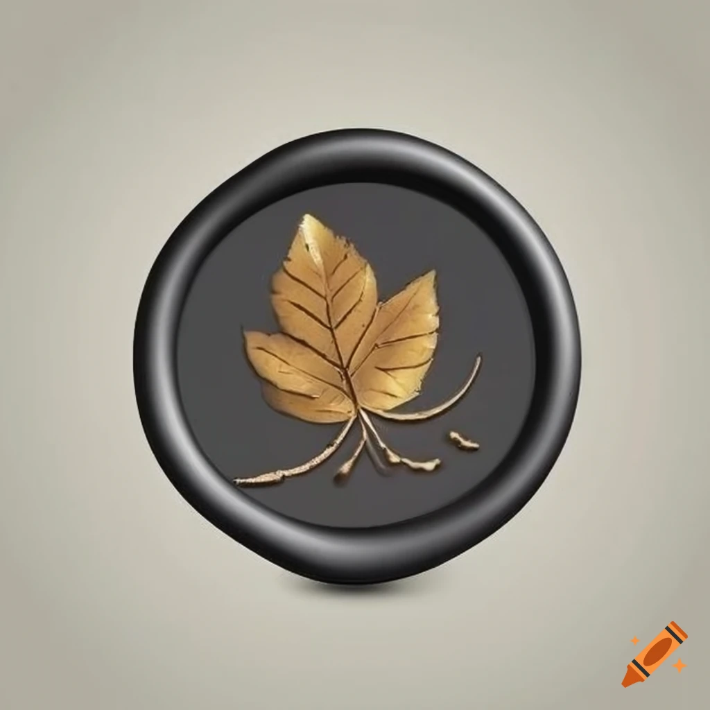 grey wax seal with golden leaf design