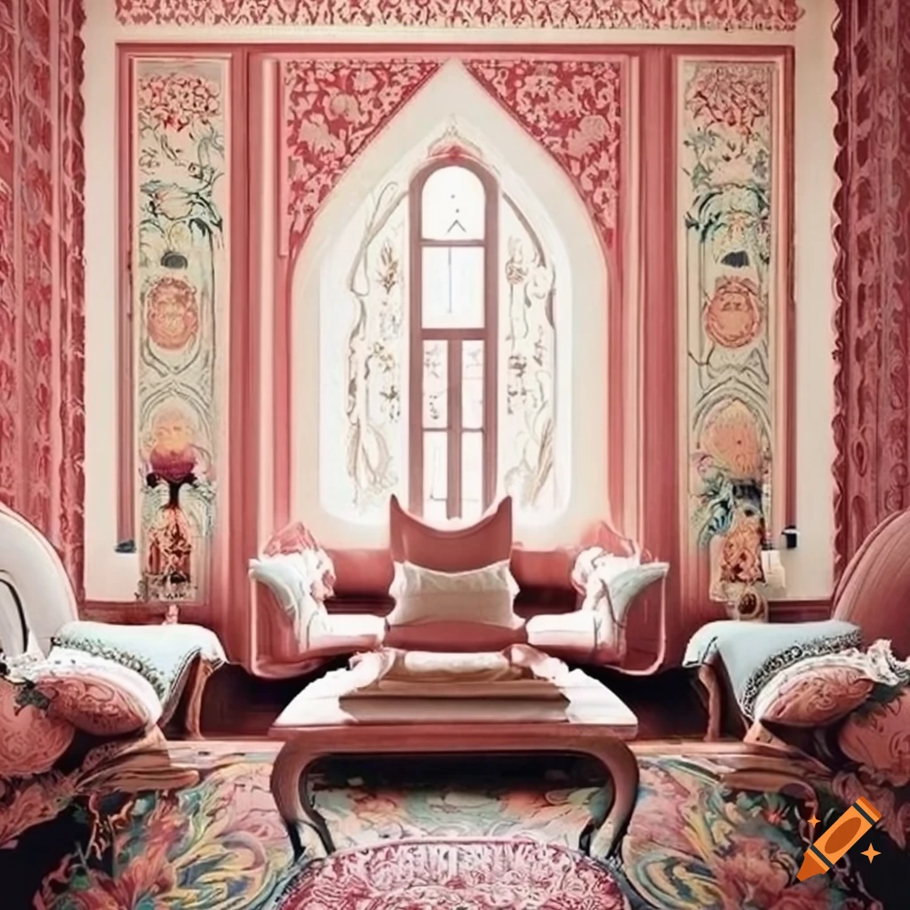 Elegant gothic-inspired moroccan living room with pastel colors on Craiyon