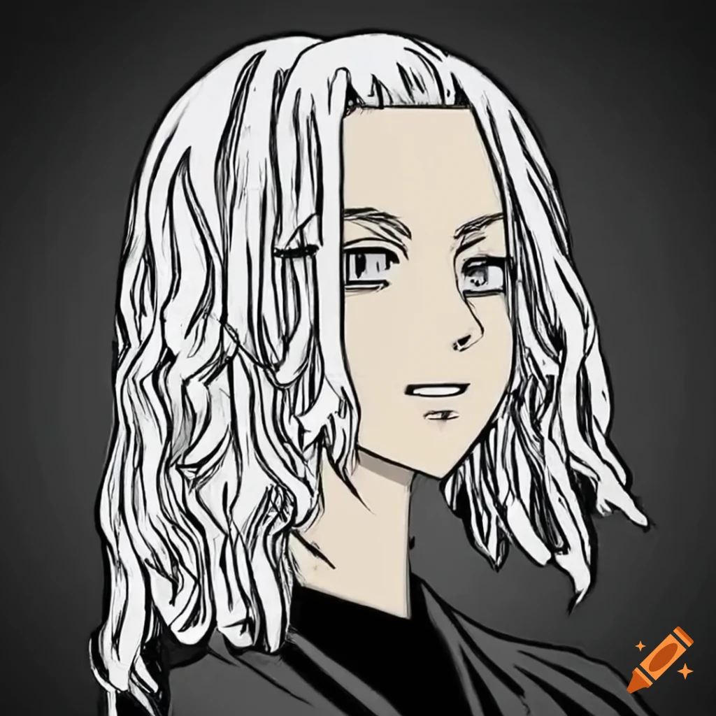 black and white manga drawing of a girl with white hair