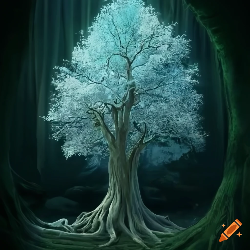 platinum elven tree surrounded by opal plants