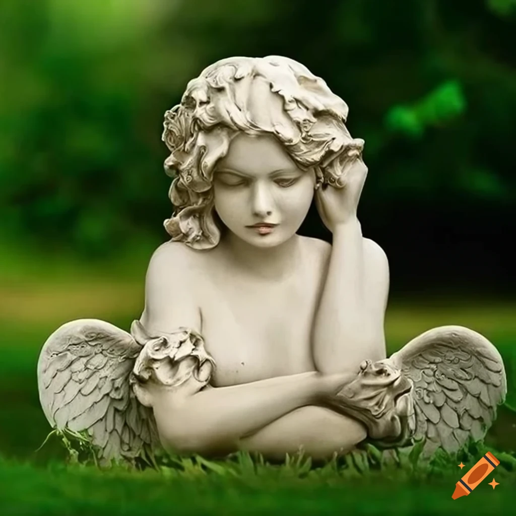 Sculpture of angel statues in a beautiful garden on Craiyon