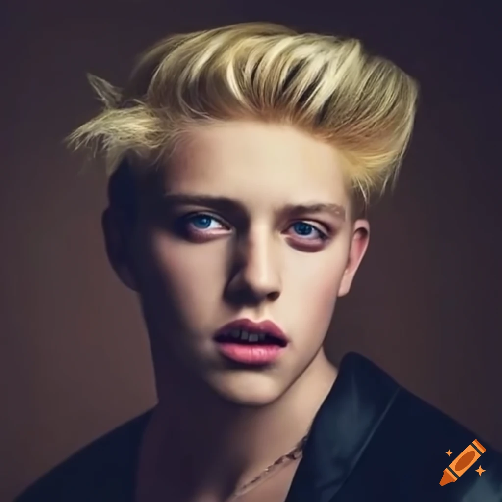 blond male pop singer with cobalt eyes