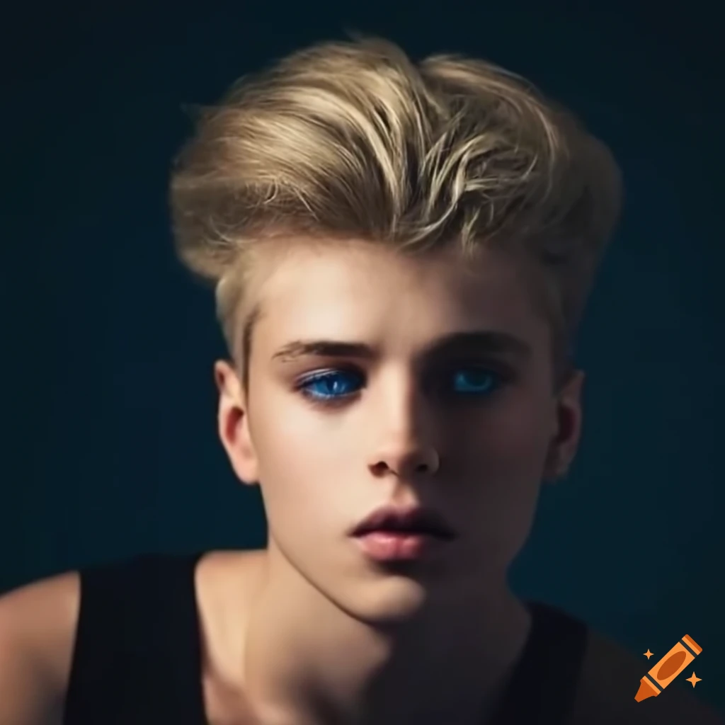 blond male pop singer with cobalt eyes