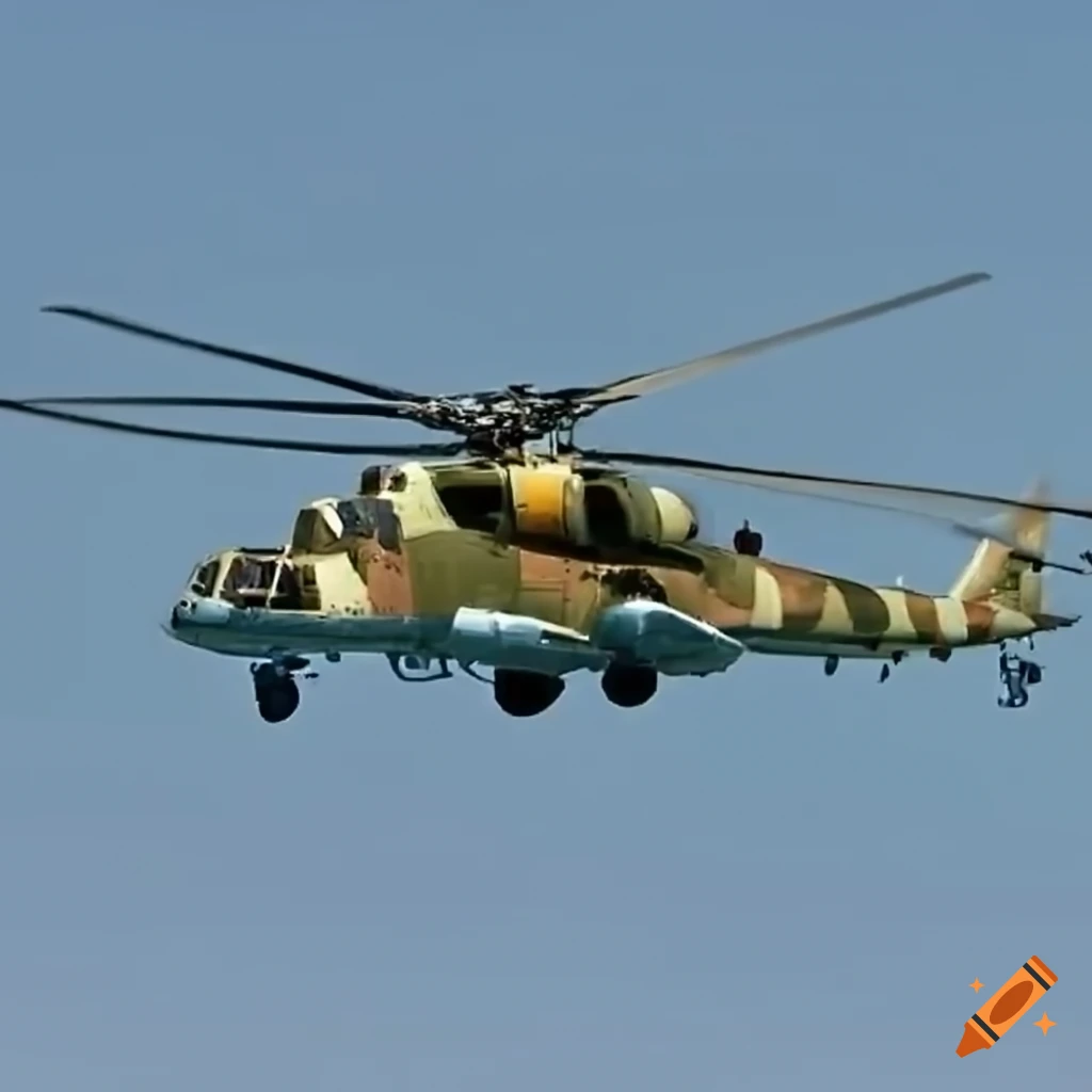 realistic illustration of a Russian Mil Mi-24 helicopter