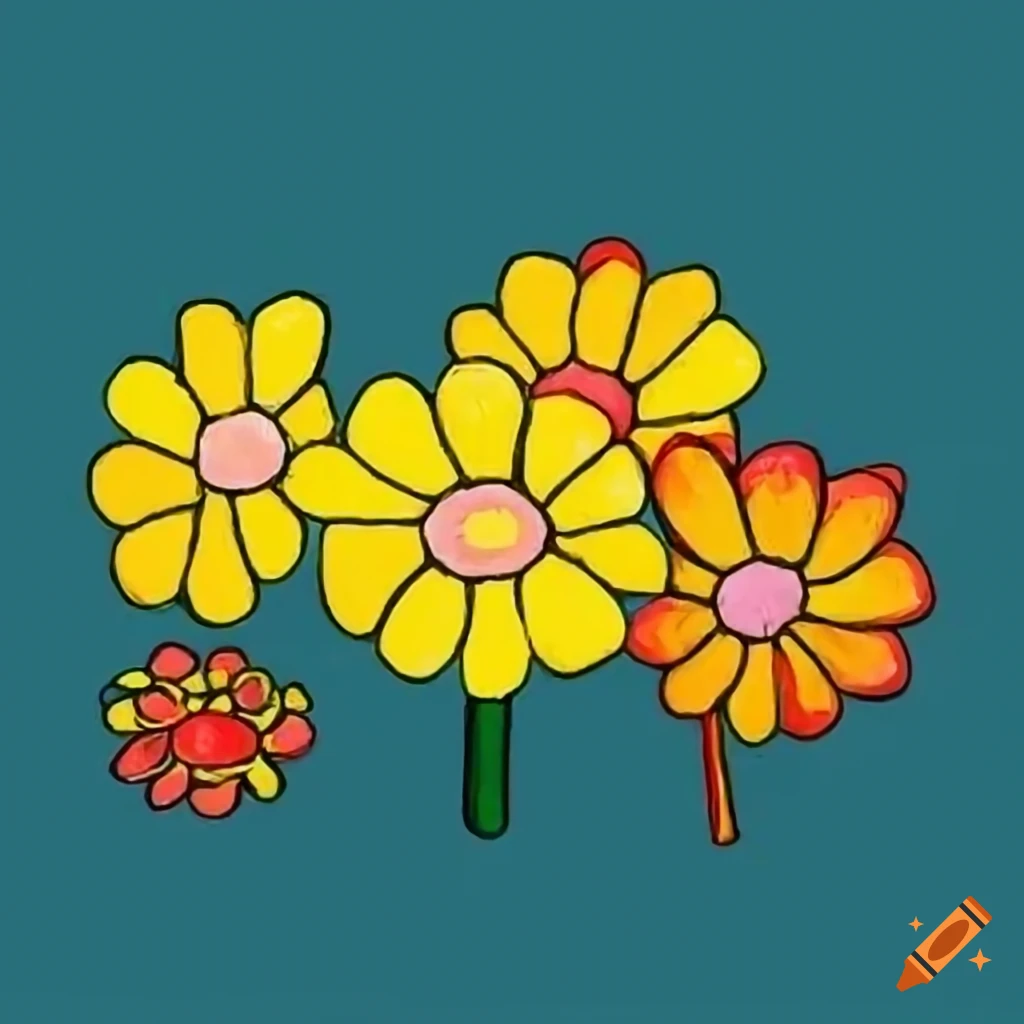 cute crayon drawing of yellow flowers