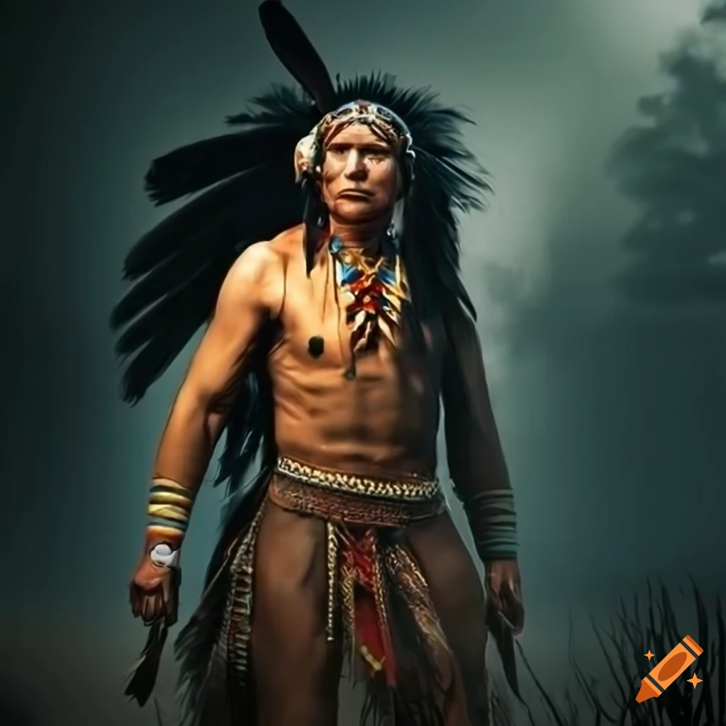 image of a Native American warrior emerging from the darkness