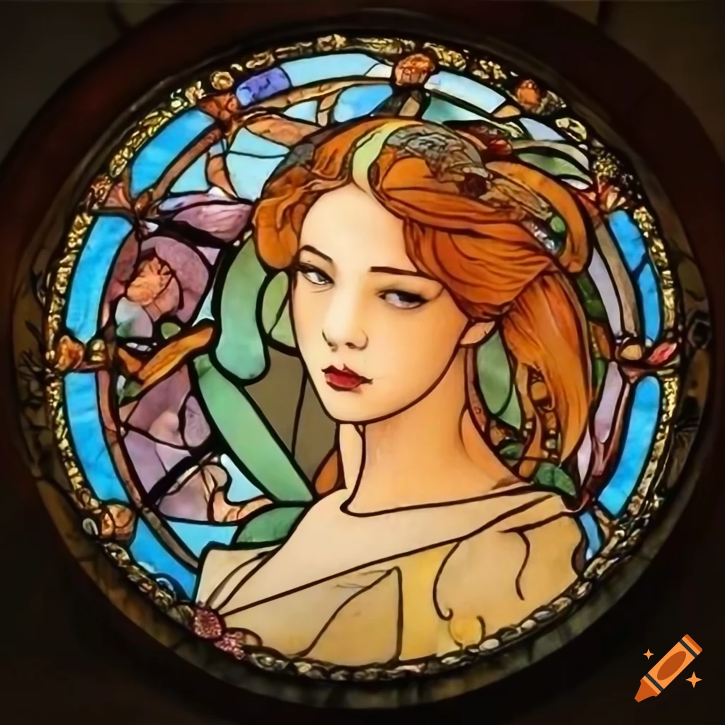 Symmetrical stained glass window with a woman on Craiyon