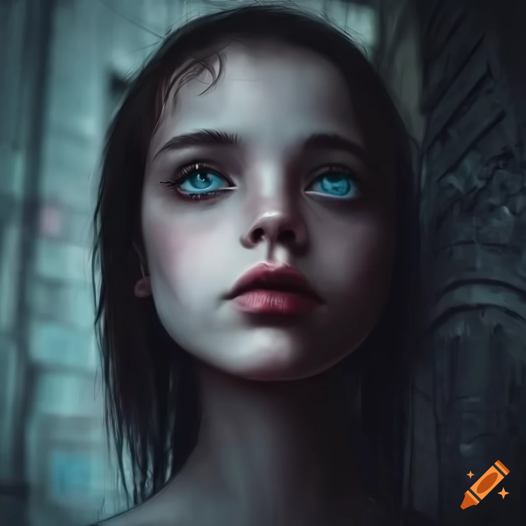 portrait of a girl in a dark narrow street