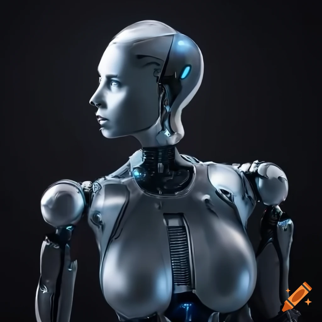 futuristic robot woman in thinking position