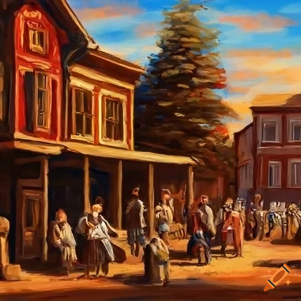 painting of a town meeting in the wild west
