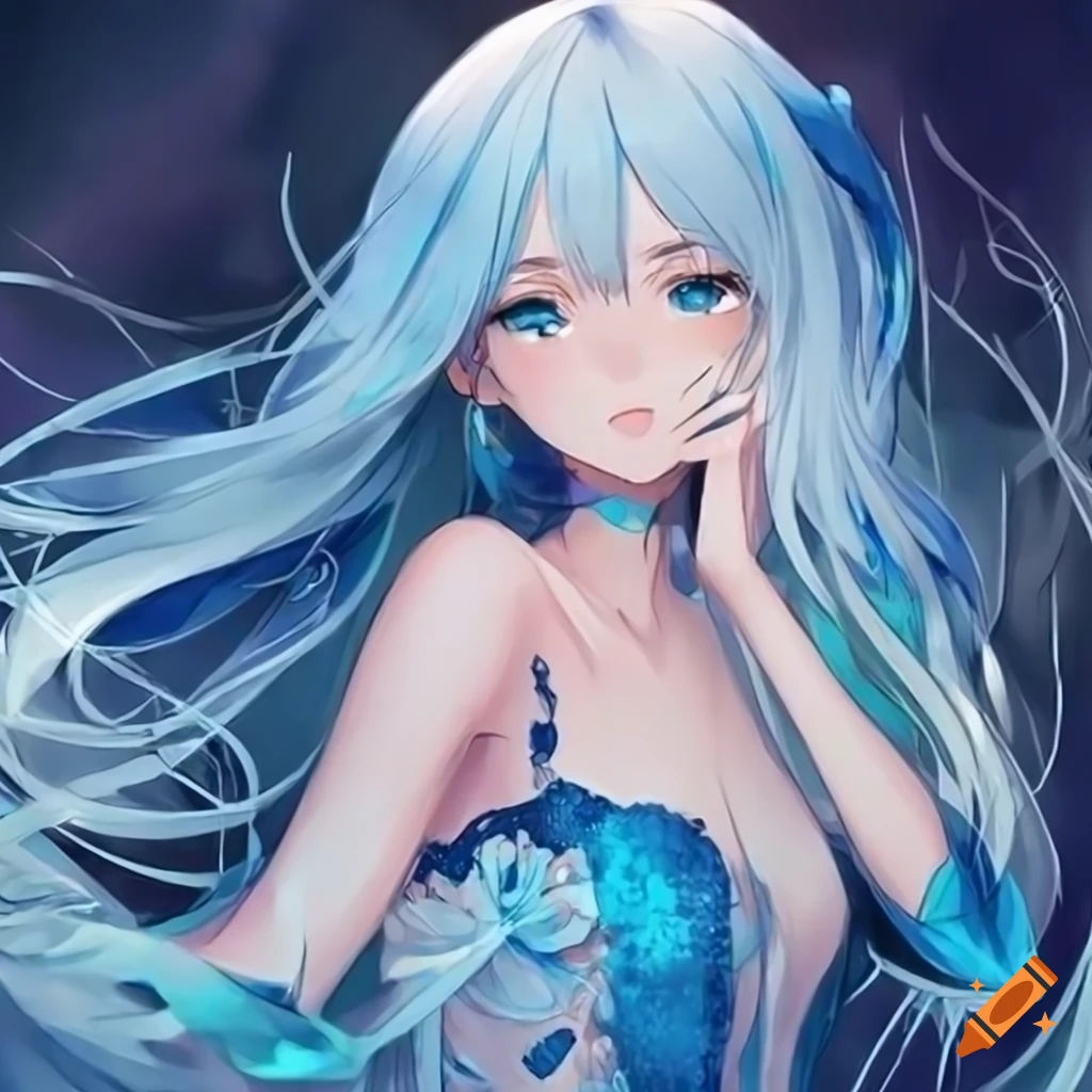 anime girl with stunning blue and white hair