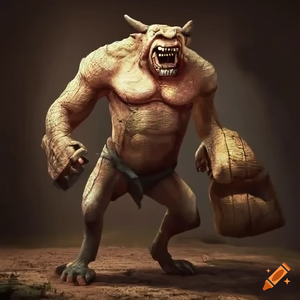 Illustration of an angry giant carrying a sack on Craiyon