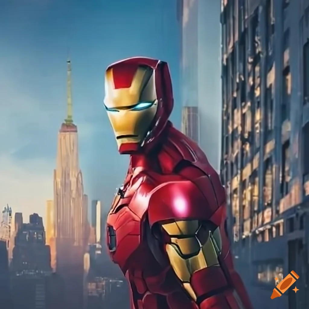 Iron Man flying over New York City
