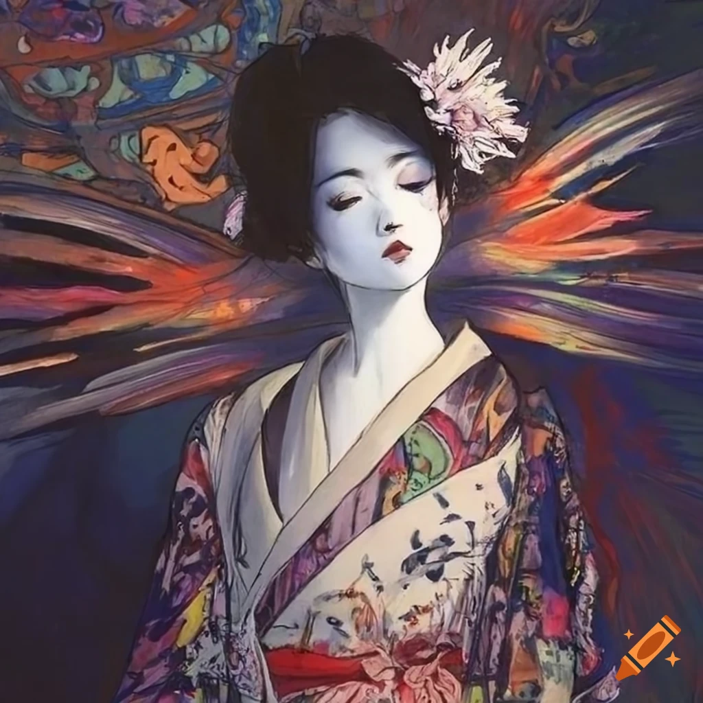 sketch of a ghostly Japanese woman in white attire