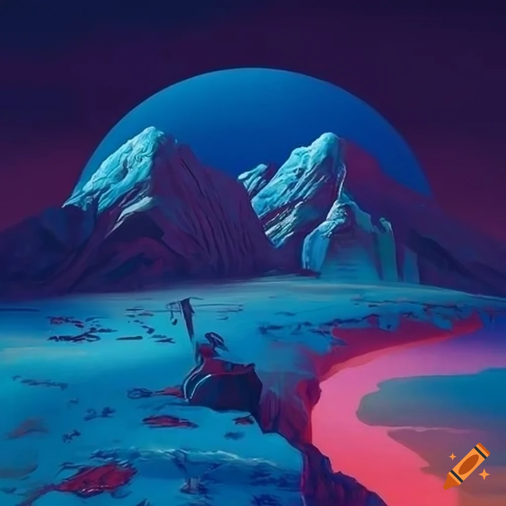 Retro 70s sci-fi fantasy landscape art on Craiyon