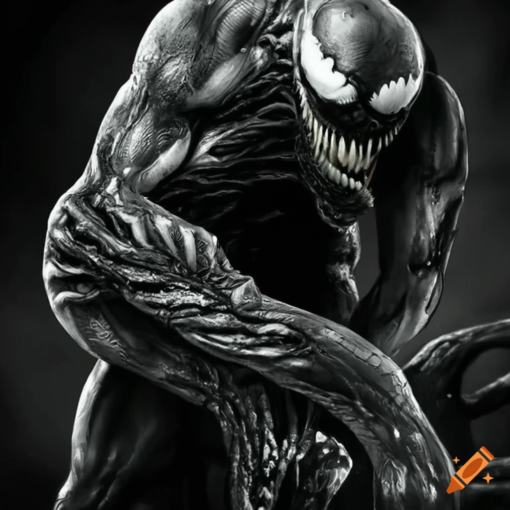 surreal and horror-themed black and white image