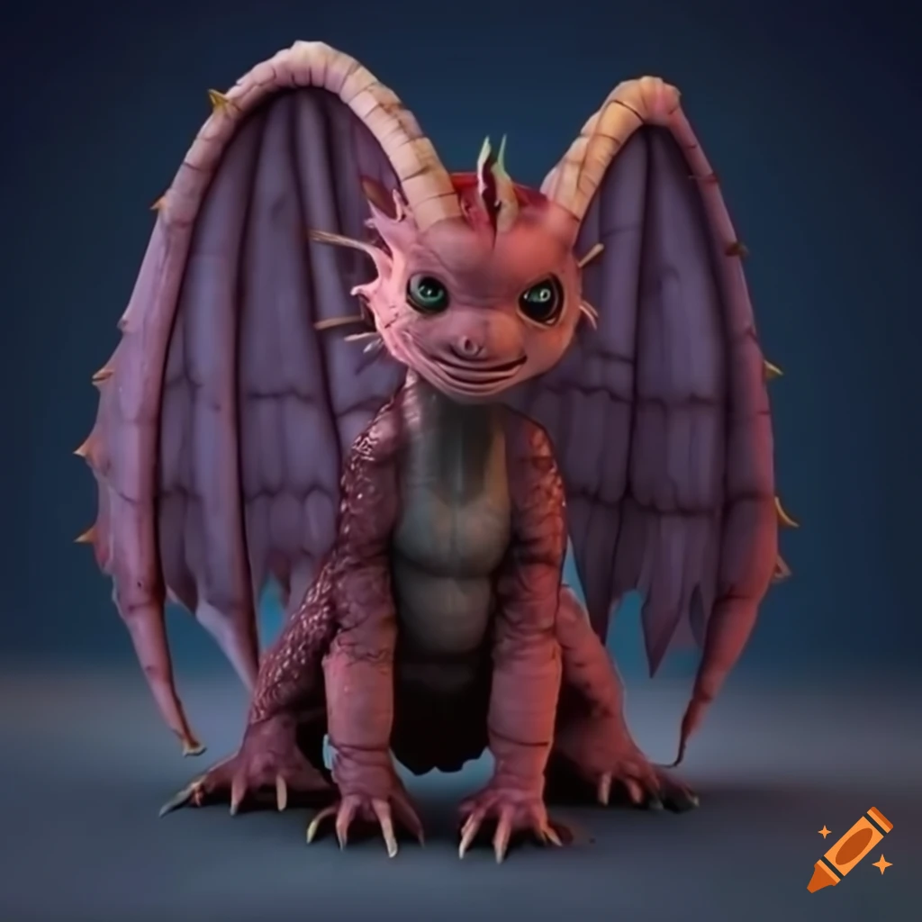 CGI rendering of a cute baby dragon with wings