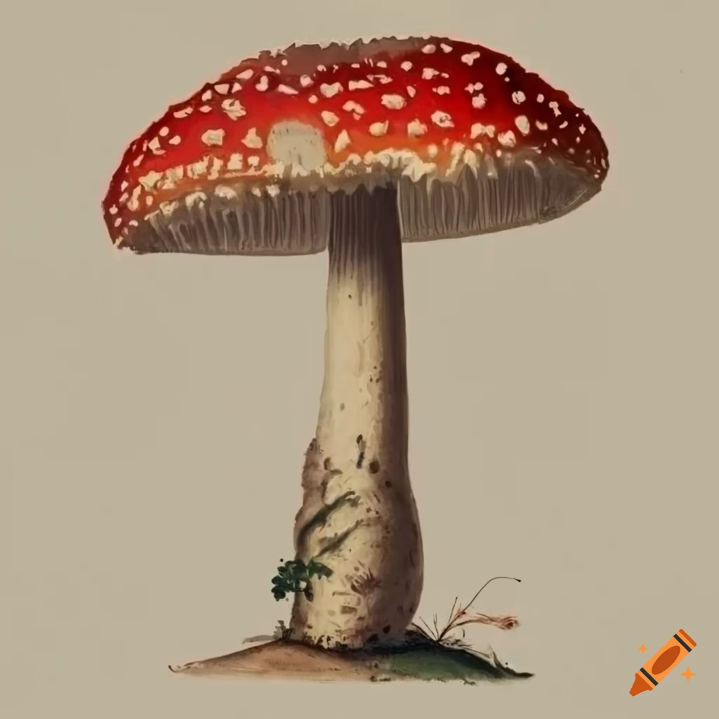 Amanita Muscaria scientific illustration on white background