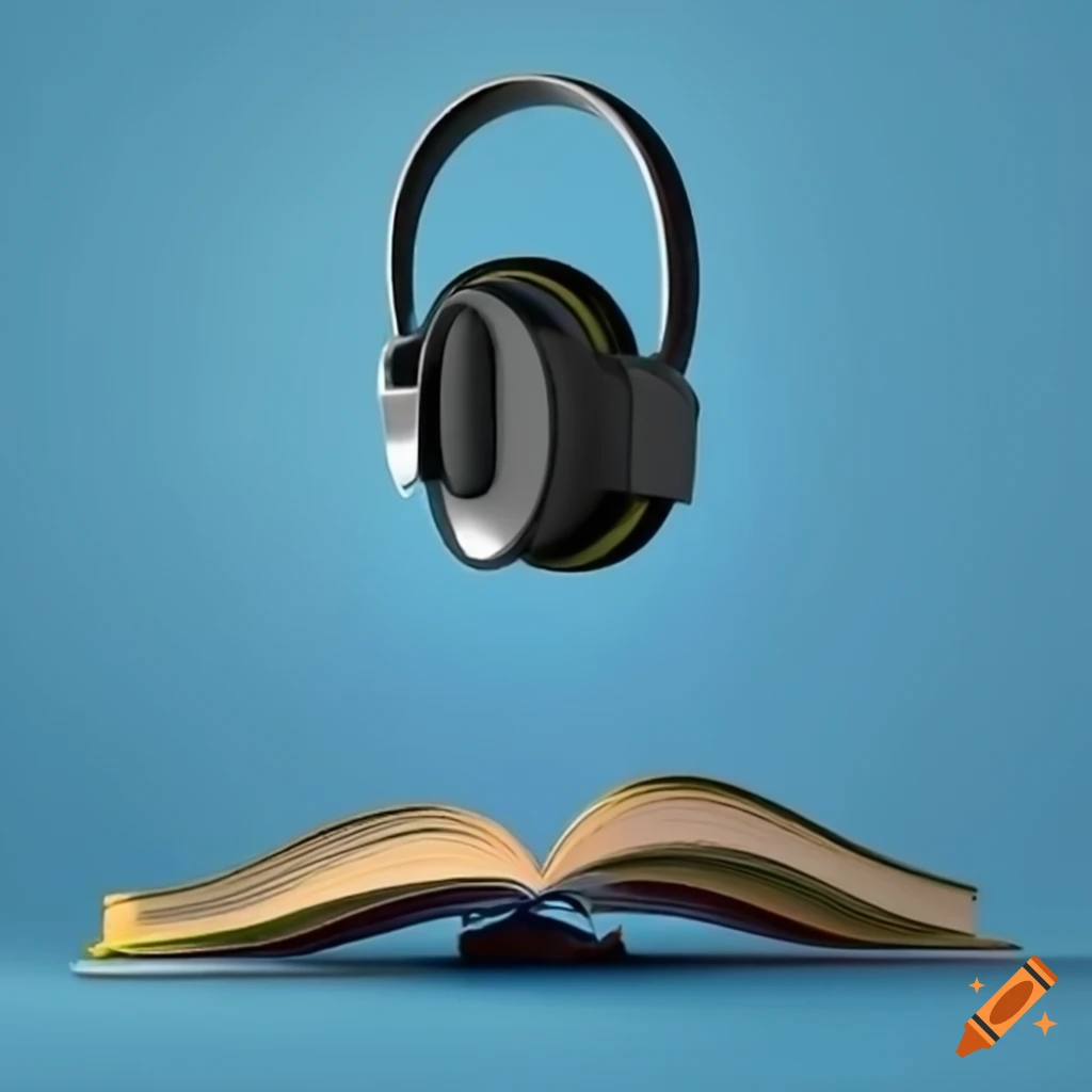 3D rendering of a book placed between headphone earpieces