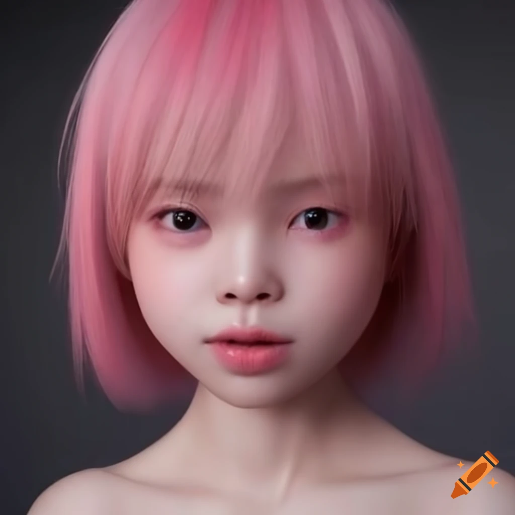 anime girl with short pink hair and pink eyes
