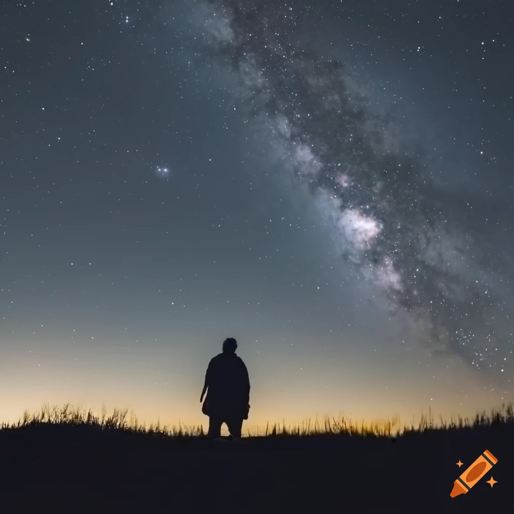 Silhouette of a man gazing at the starry sky on Craiyon