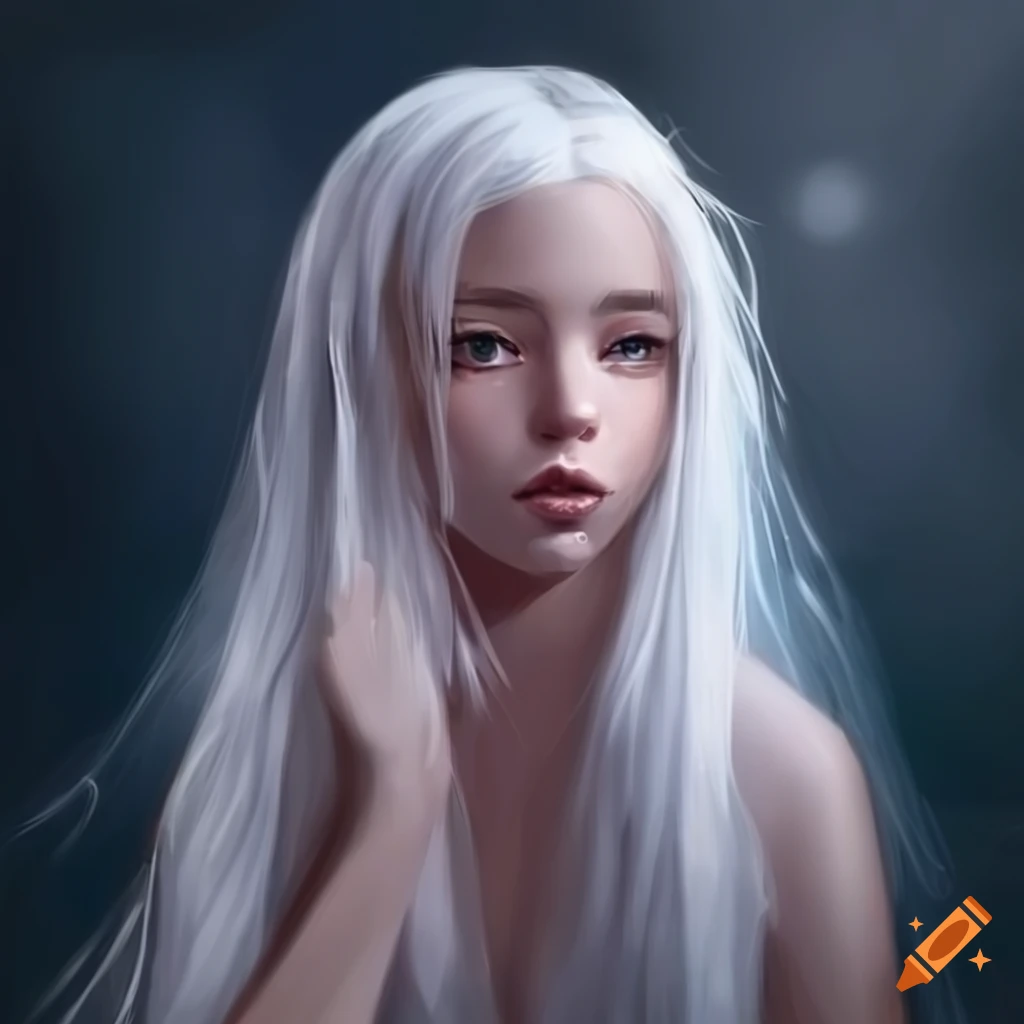 portrait of a girl with long white hair and angel wings