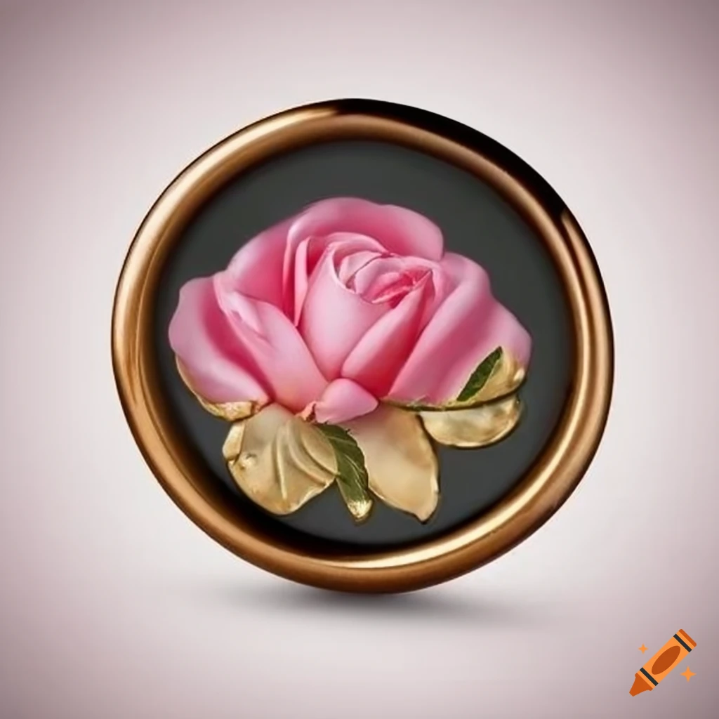 grey wax seal with golden and pink rose design